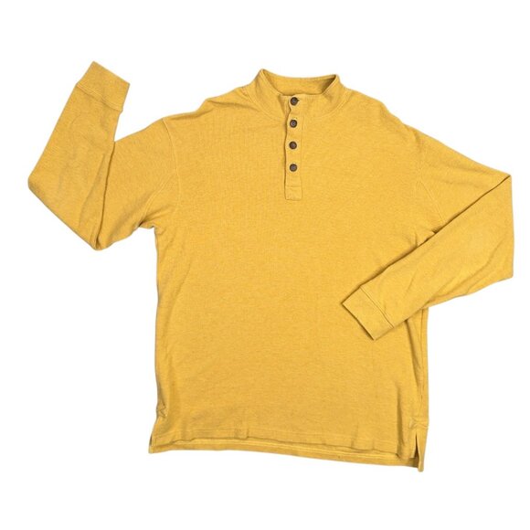 Duluth Trading Henley Shirt Mens L Yellow Waffle Knit Thermal Mock Neck 15021 - Picture 1 of 7